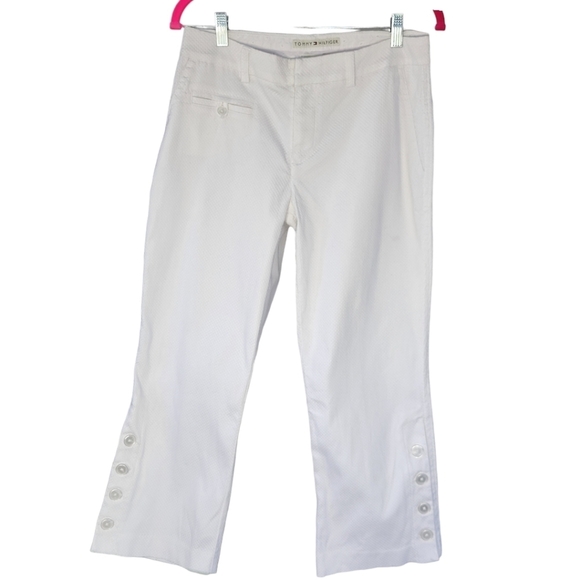 TOMMY HILFIGER Woman's White Stretch Cropped Wide Leg Pants Trousers Sz 6 - Picture 8 of 13
